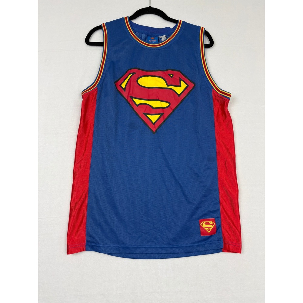 Superman DC Comics Basketball Jersey Blue Red Mesh Athletic Top Size S 14 N1